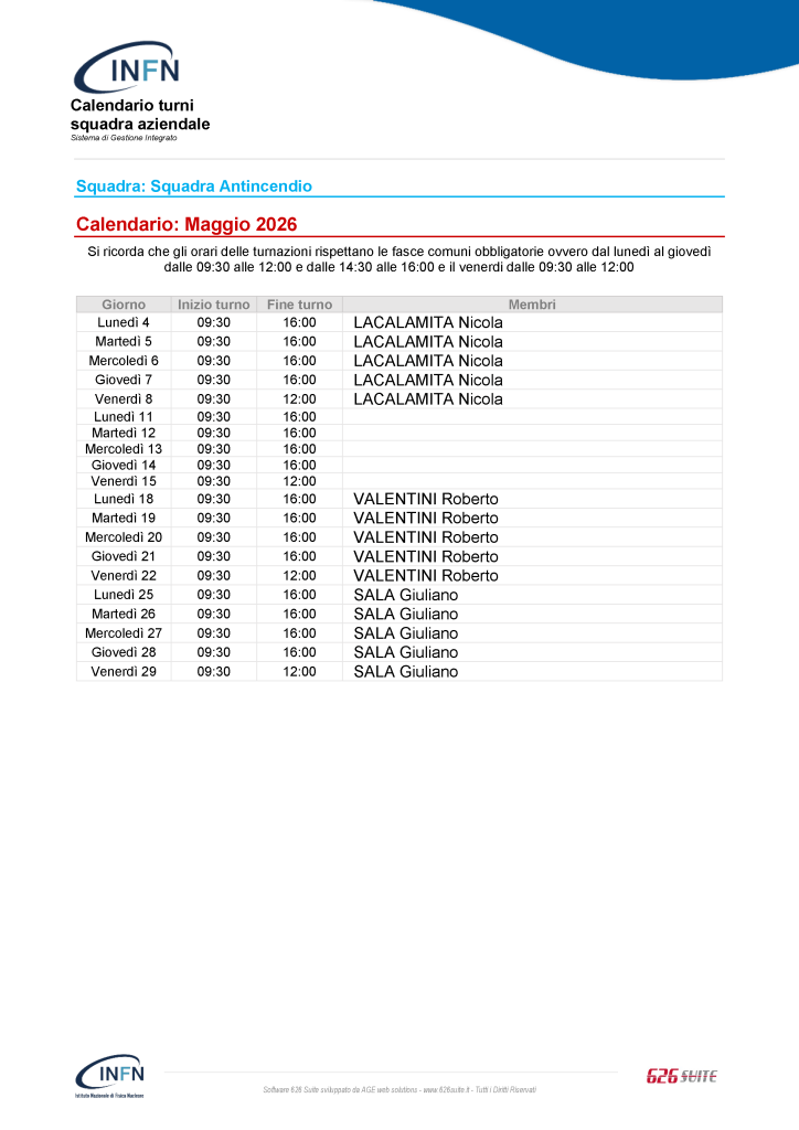 Calendario Squadra Antincendio 05 2026
