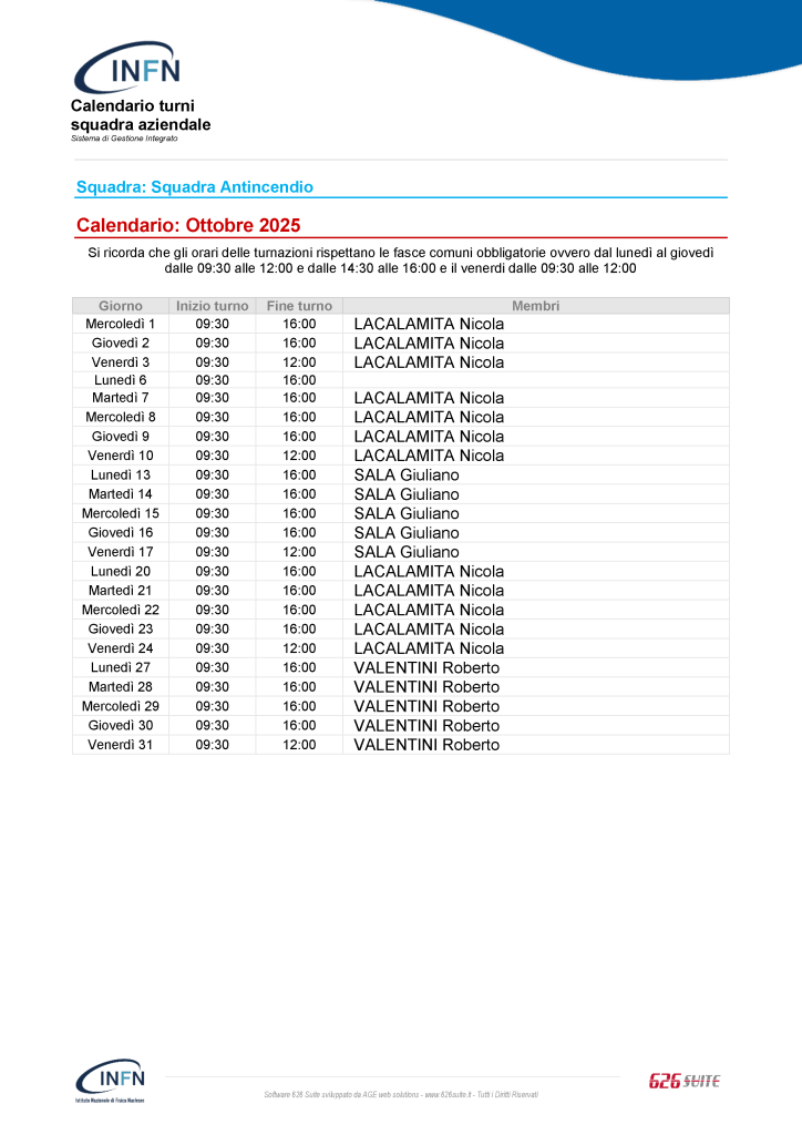 Calendario Antincendio ottobre 2025