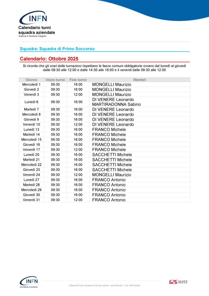 Calendario primo-soccorso ottobre 2025