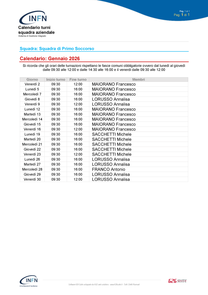 Calendario primo soccorso gennaio 2026