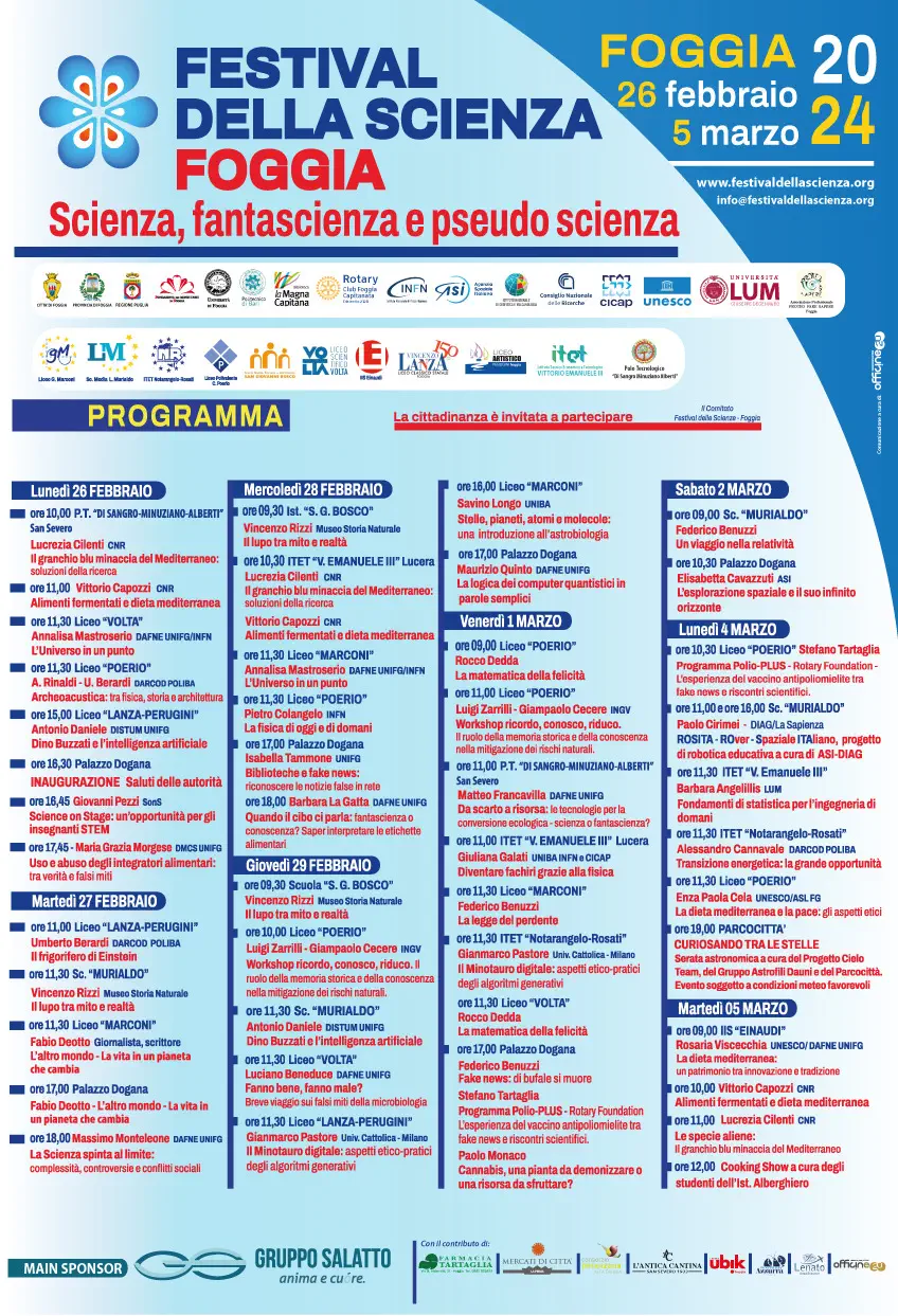 Festival della Scienza di Foggia che avrà come tema “Scienza, fantascienza e pseudo scienza“.
