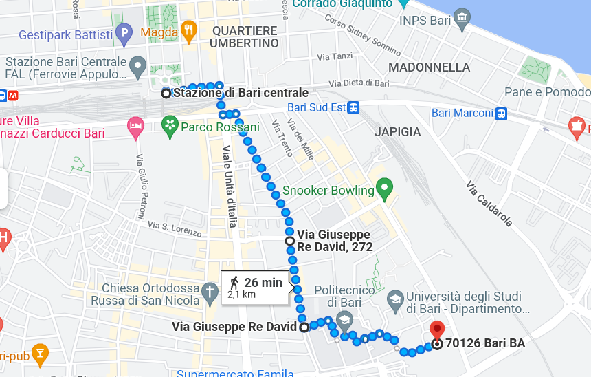 Mappa Stazione ad INFN Bari pedonale